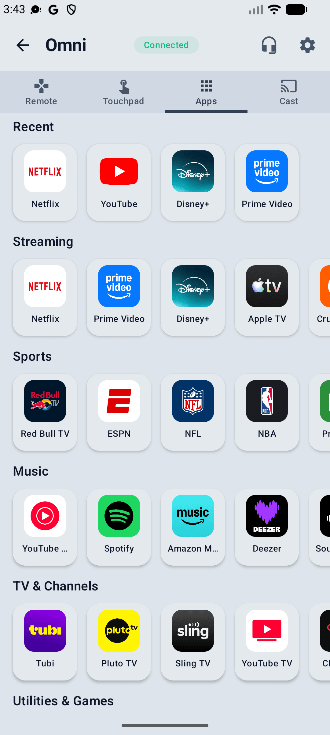 Streaming app shortcuts